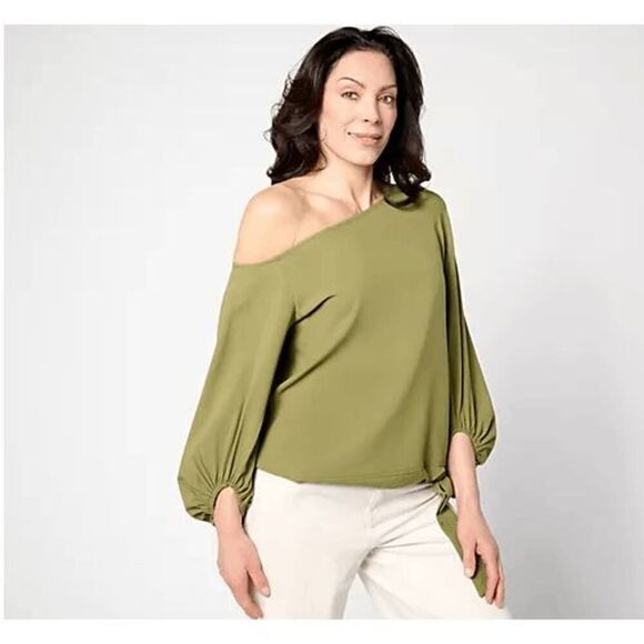 Beautiful Lawrence Zarian Womens Large Off Shoulder Dolman Top Olive Green NWOT) - Picture 1 of 3